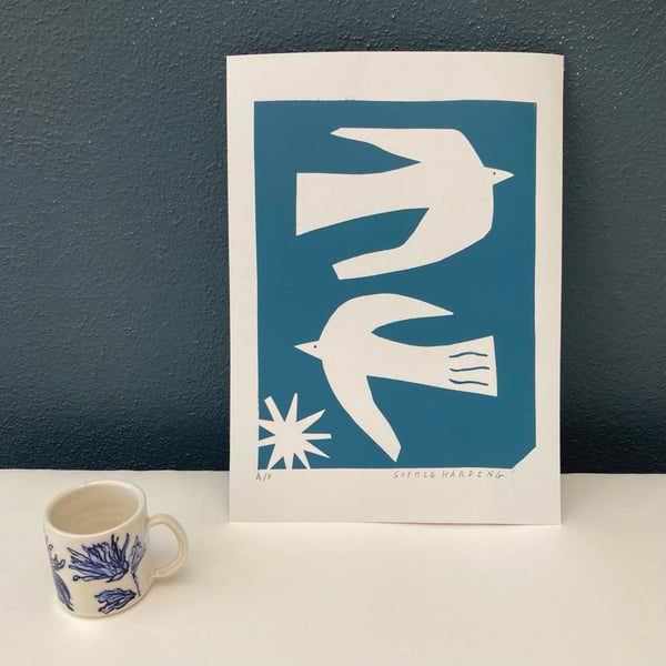 Image of Birds and Star handmade prints
