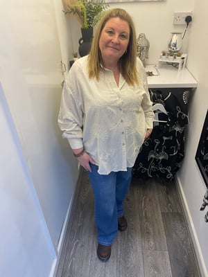 Image of BLACK & LINEN DANDELION EMBROIDERED LINEN SHIRT