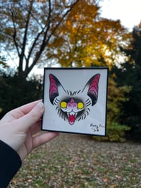 Image 1 of Bat Flash Watercolor 4x4 Original Framed