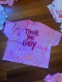 Image 2 of Purple and pink multi colour tie dye t shirt with deep purple text (5XL)