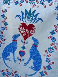 Image 3 of Hounds, hearts and flowers in aqua and scarlet 