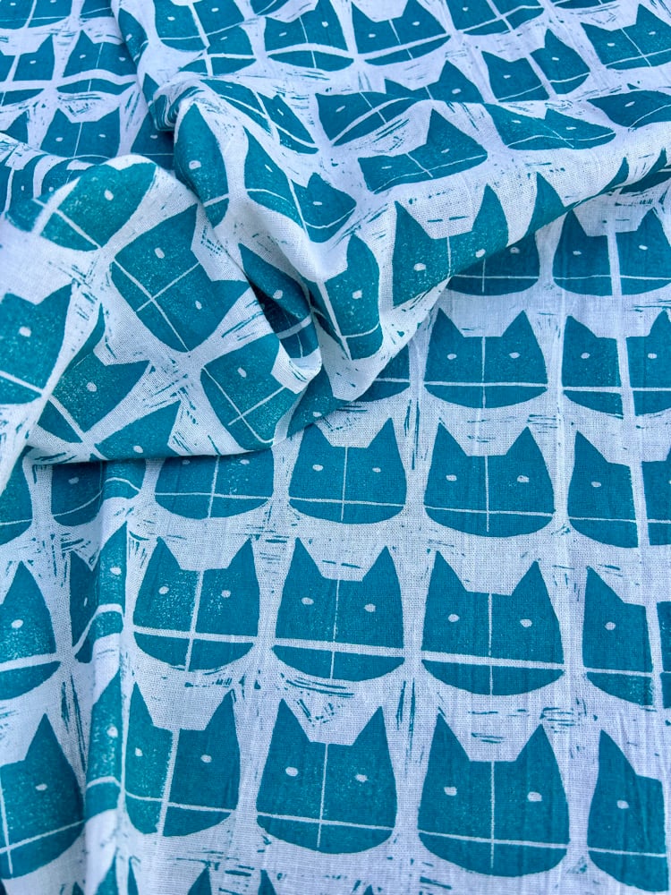 Cat Pattern (Turquoise) 100% Cotton Floursack Towel with hanging loop