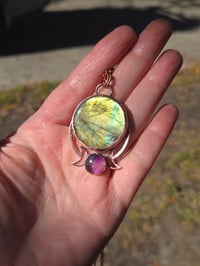 Image 3 of Electroformed labradorite and amethyst moonphase necklace 11