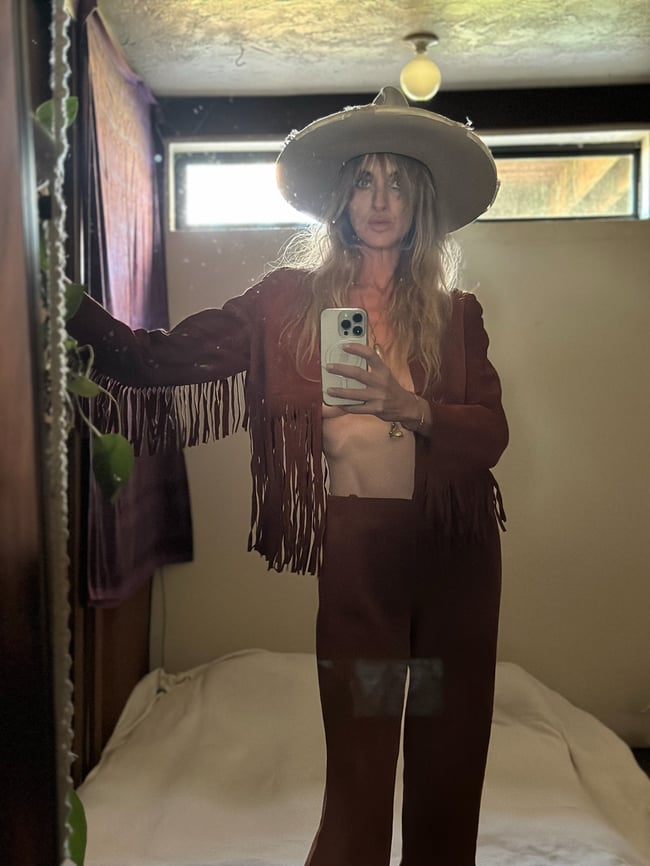 stellar late 1960s fringe suede trouser and bolero jacket set