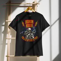 Skeleton Motorcycle Rider T-Shirt – Demon Rider Fueled by Fire’s Fury Biker Graphic Tee 