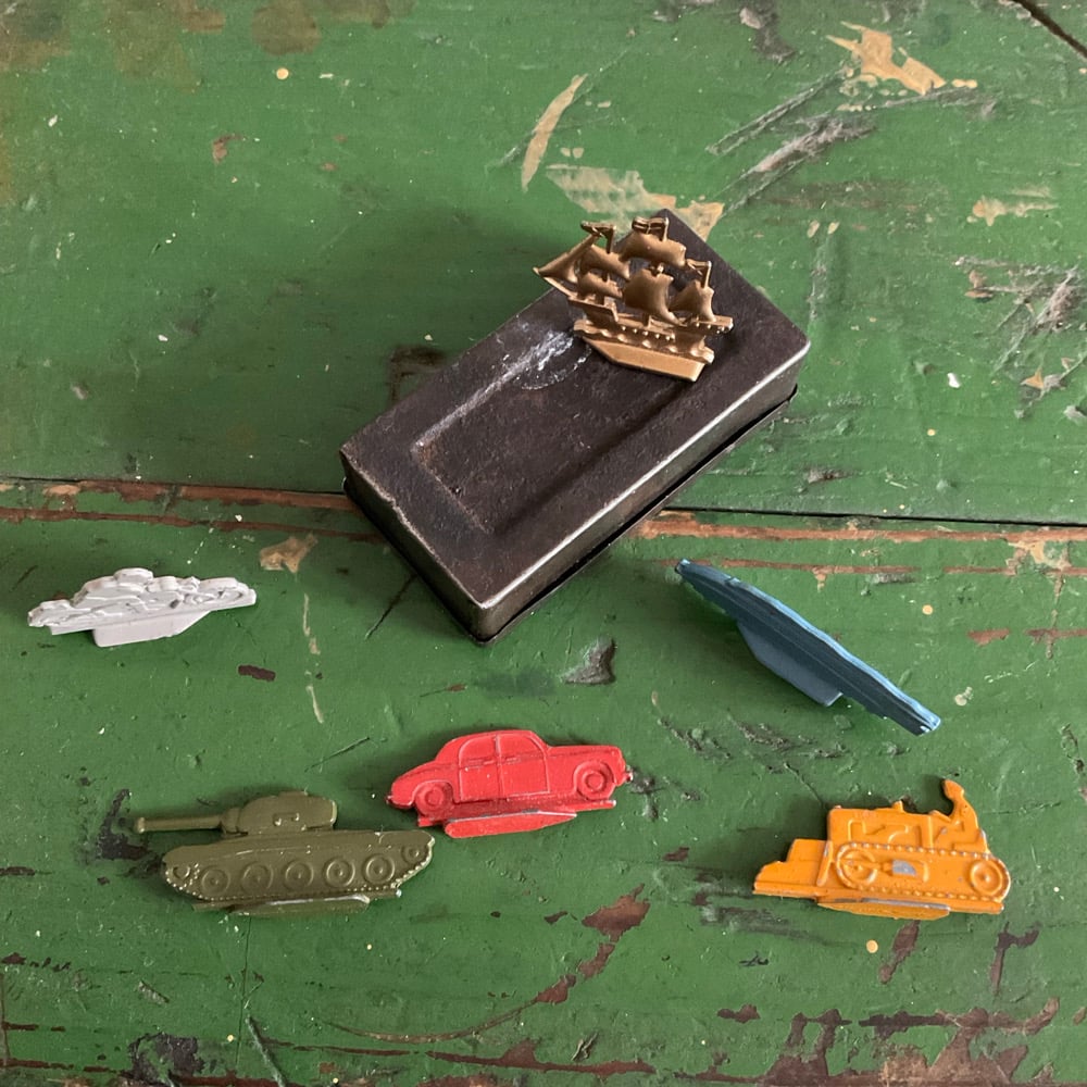 Image of Old Game Pieces & Tin