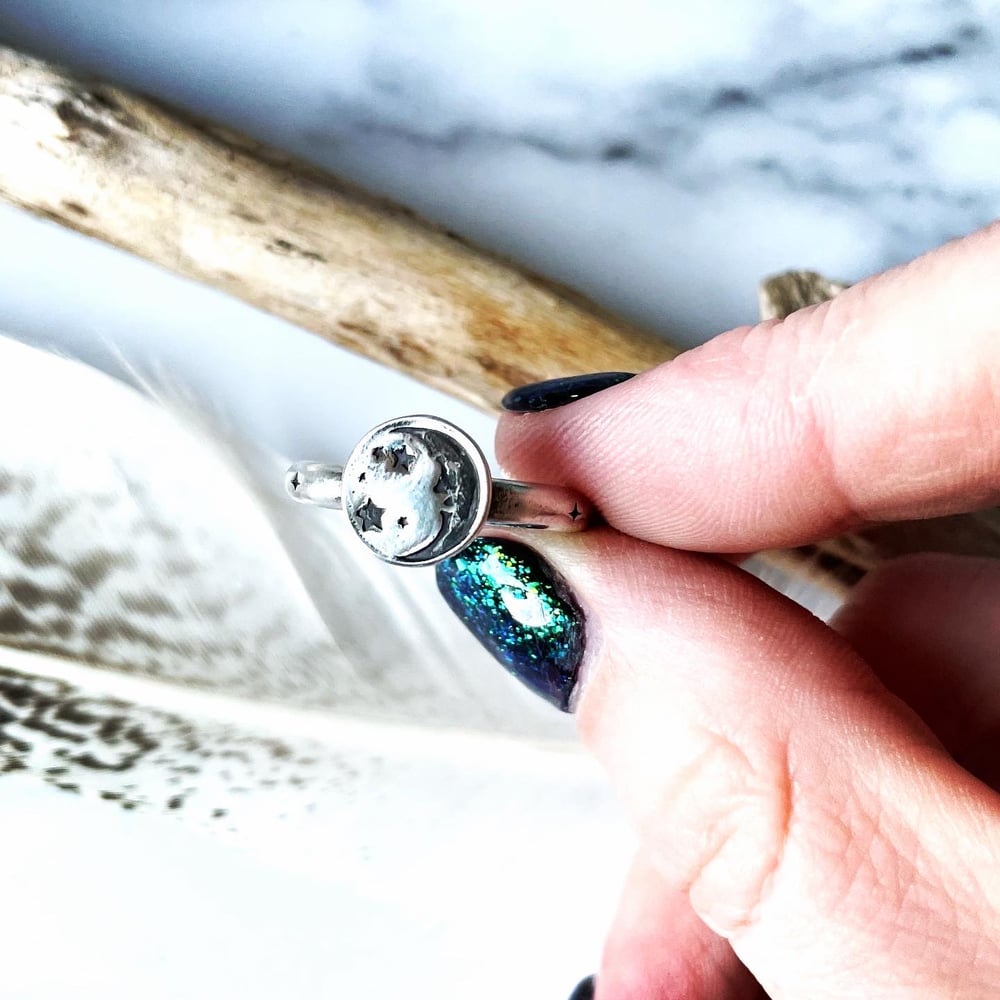 Handmade Sterling Silver man in the moon ring 925