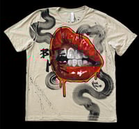 Image 1 of “BITE ME” CUSTOM HAND PAINTED T-SHIRT SIZE XL