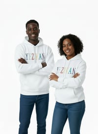 Image 3 of YB Marbled Embroidered Logo Heavy Blend White Pullover Hoodie