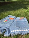 “Morning Glory” Botanical Embroidered Jean Shorts, 33” waistband