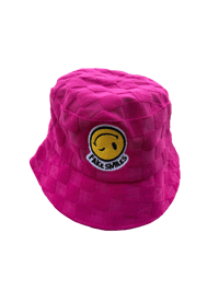 Hot pink checkered bucket hat 