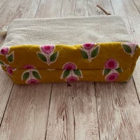 Image 3 of “Mustard & Pink Floral Block Print” Medium Dropcloth Quilted Bottom Zipper Bag