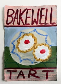 Bakewell tart on green and blue