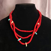 Image 4 of 3 strand coral, fossilized ivory & turquoise necklace