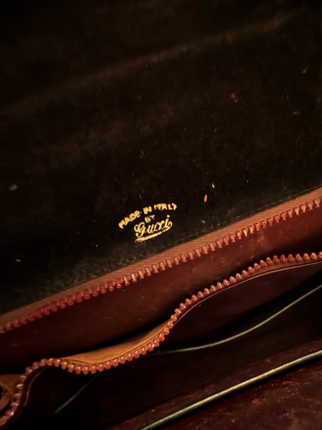 1970s Gucci italian leather handbag w lock and key