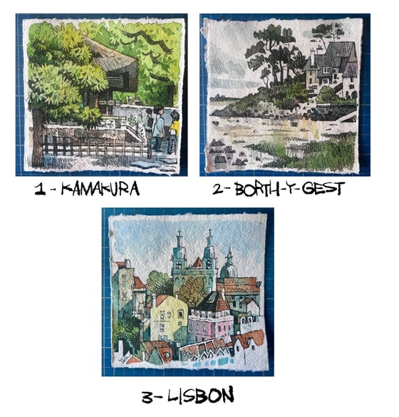 Image of Square Watercolour paintings on khadi paper