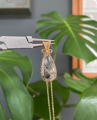 Image 1 of Gold Black Rutile Teardrop Crystal Necklace