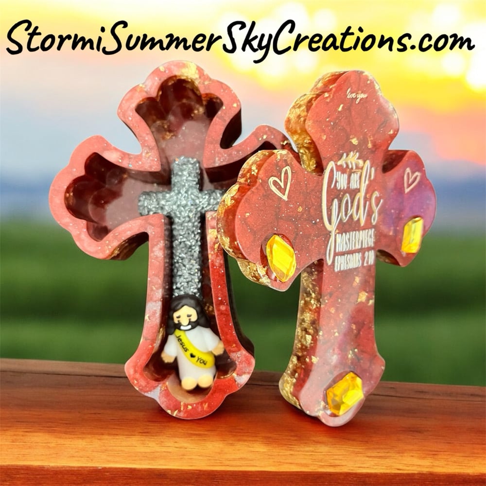 Image of Red/Gold Cross Prayer/Trinket Box