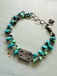 Image 4 of double strand Campitos turquoise and chalcedony charm bracelet