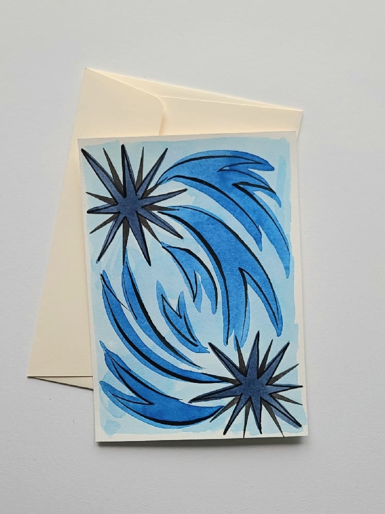 Image of Carte illustrée originale étoiles bleues