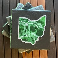 Image 2 of Painted Ohio Coasters (set of four) Green And White