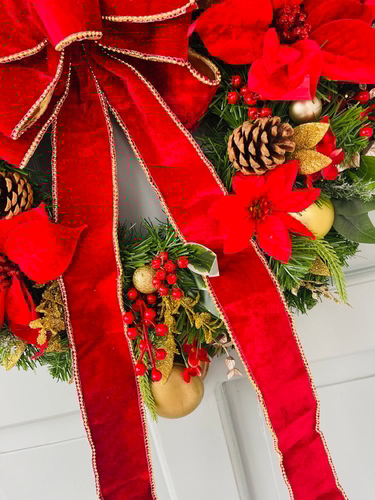 Image of 55cm Big Red Bow Smaller Poinsettias