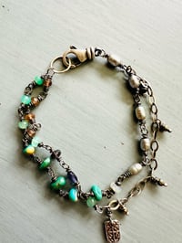 Image 16 of double strand grey pearl turquoise and gemstone charm bracelet