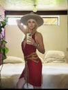 70s tompe-l'œil beaded silk plunge dress