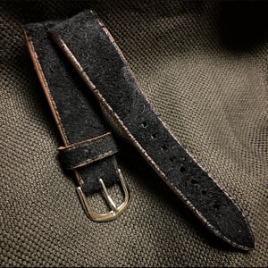 Image of Butter Black Waxed Suede Watch Strap with Havana Edges