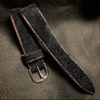 Image 3 of Butter Black Waxed Suede Watch Strap with Havana Edges