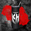 White KH Logo on Black Stainless Steel Tumbler