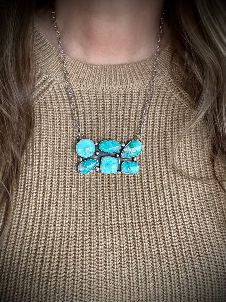 Image of White Water Turquoise Cluster Bar Necklace