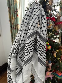 Image 2 of Traditional White & Black Kuffiyeh (Made in Palestine)