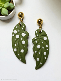 Image 1 of Polka Dot Begonia Leaf Earrings - Realistic Begonia Maculata Plant Jewelry