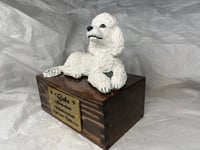 Image 4 of Custom Engraved White Poodle Urn Wings Angel Pet Portrait Cremation Ashes