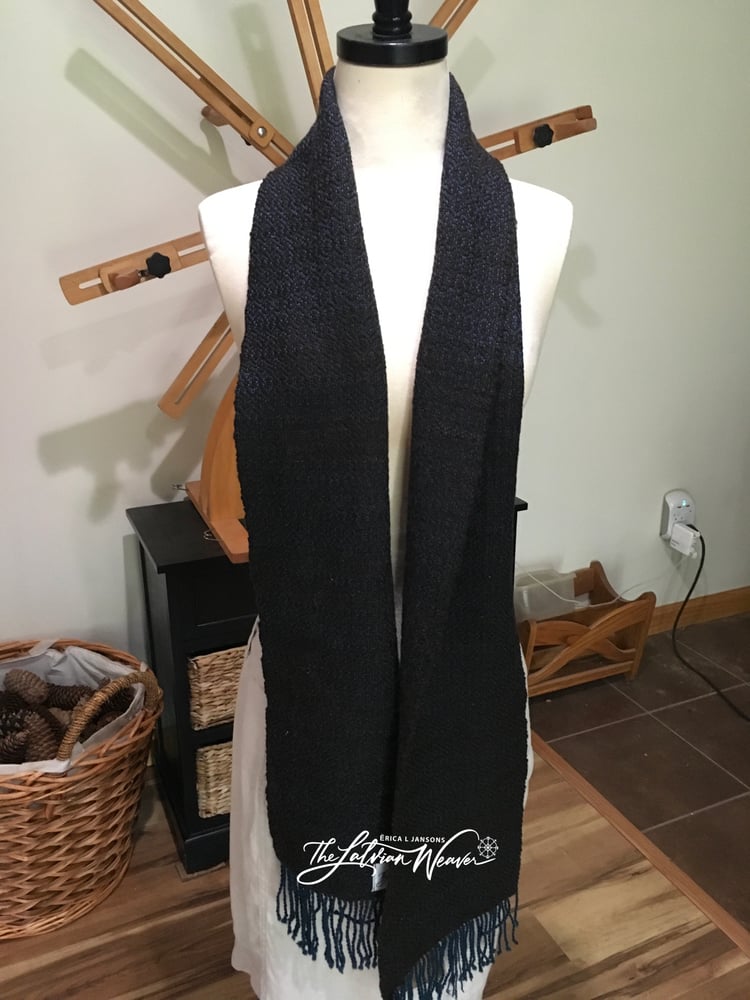 Image of Handwoven Brown/Teal Merino Expanded Birdseye Scarf