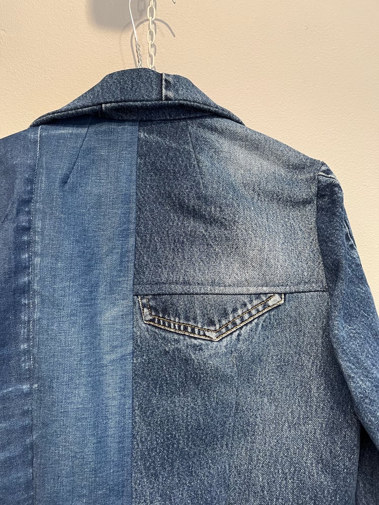 Image of Slim blazerjakke i jeans og striber (m/l)