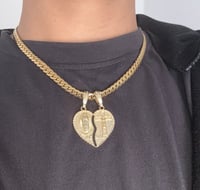 Image 2 of 18k Gold Plated/Stainless Steel Cuban Chain with Heart Pendant with Lady of Guadeloupe/Cross.