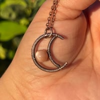 Image 3 of Peach Moonstone Copper Moon Pendant 🌙💘