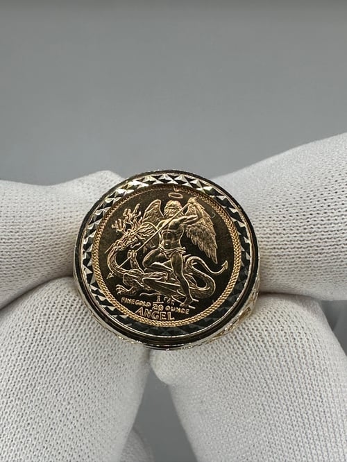 Image of 1991 22k Isle of Man St.Michael Archangel Coin with 9K Ring Mount 