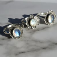 Image 5 of 'Edith' Faceted Moonstone Rainbow Ring Sterling Silver - Size O (US 7)