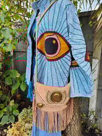 Image 8 of Wanderlust - Velvet evil eye protection jacket - Grey /light blue 6-12 uk