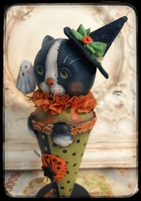 Image 2 of Connie the Halloween cat vintage style Folk Art