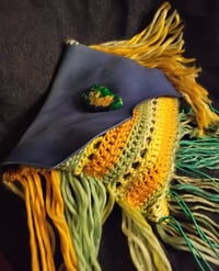 Image 3 of Blue faux leather and crocheted clutch bag with fringe