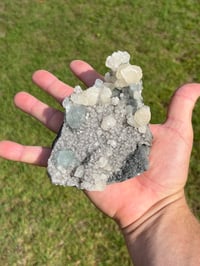 Image 12 of Green Fluorite On Druzy Quartz With UV Dog Tooth Calcite #2225