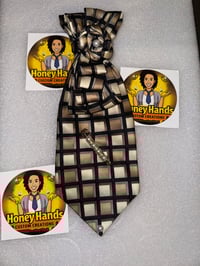 Custom Necktie Checkered Brown & Tan w Black and Pearl pop