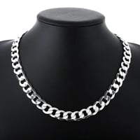 Image 3 of Charm Fine 925 sterling Silver Bracelets necklace Jewelry set for men classic 12MM Chain 18/20/22/24