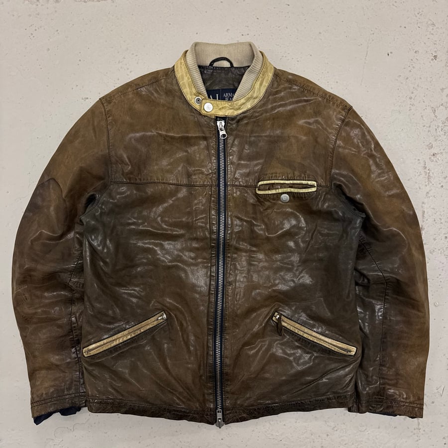 Image of 2000s Armani Jeans Leather Jacket, Size Medium