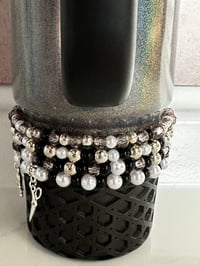 Image 2 of Black, White and Silver Tumbler Bracelet Stack