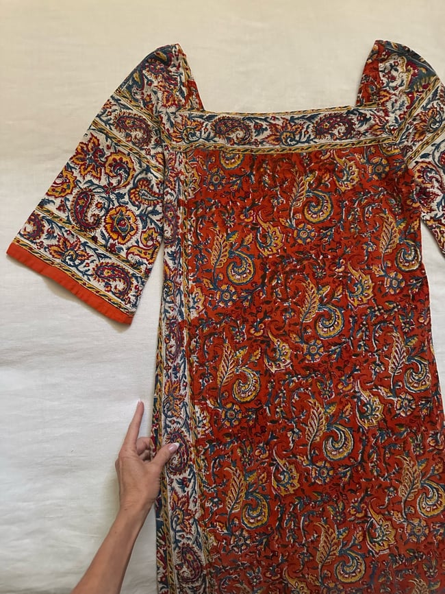 late 60s Indian hand block printed cotton maxi dress